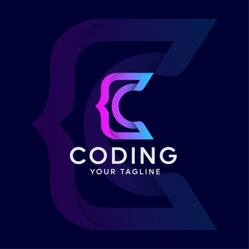 
Colorful Coding logo designs template with Coding symbol and letter c combination Modern code logo for programmer.