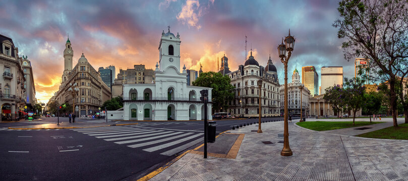 Cabildo and Cathedral as seen from Plaza de Mayo (May Square). Buenos Aires, Argentina-