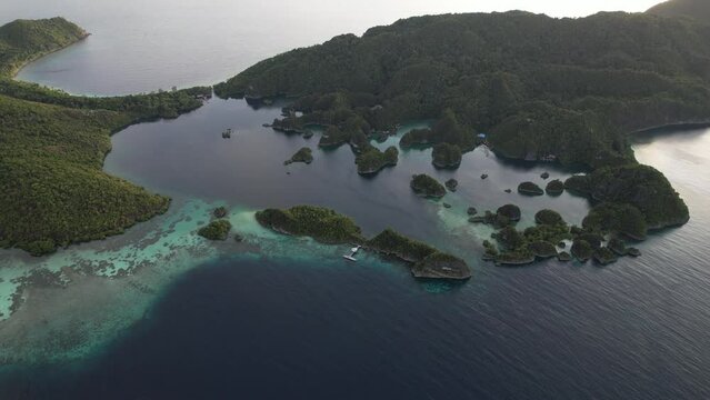Amazing shot overlooking  beautiful islands of piaynemo Raja Ampat in Indonesia