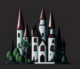 Fairy tale castle and house. Minimalism and abstract art. Generative Ai. - obrazy, fototapety, plakaty