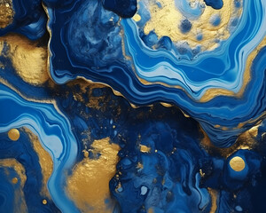Liquid acrylic texture with marble blue and gold colour