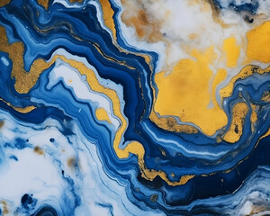 Liquid acrylic texture with marble blue and gold colour