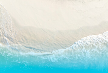Aerial view with beach in wave of turquoise sea water shot, Top view of beautiful white sand background - Powered by Adobe