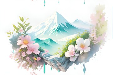 illustration of mountain with flowers. floral concept.