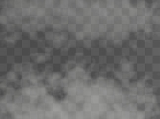 Smoke vector collection. White isolated cigarette smoke. Transparent special effect.