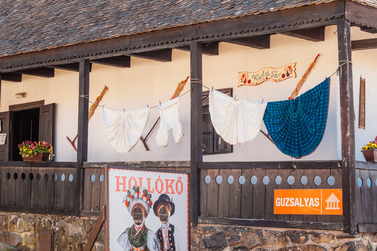 Historical village center of Holloko, region Northern Hungary. unesco. Traditional catholic church of Holloko