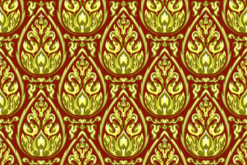 Traditional Thai Gold Seamless Pattern.  Vector design for fabric, carpet, textile, tile, embroidery, wallpaper and background