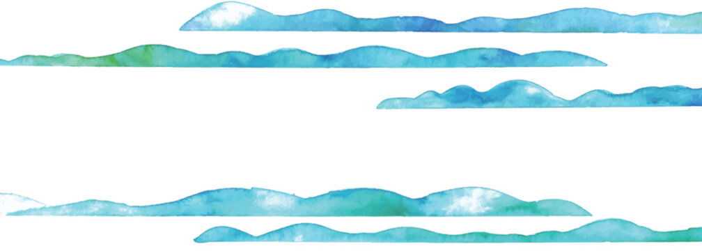 水彩画。水彩タッチの波模様ベクターイラスト。青い絵の具で描いた海の模様。Watercolor painting. Wave pattern vector illustration with watercolor touch. Sea pattern painted with blue paint.