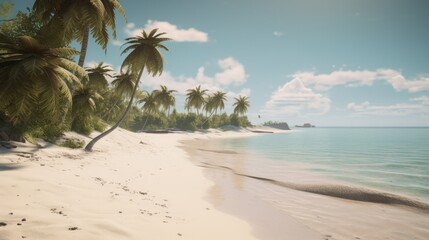 Exotic tropical palm trees at summer at sunny day. 