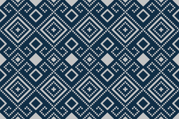 Indigo navy blue geometric traditional ethnic pattern Ikat seamless pattern border abstract design for fabric print cloth dress carpet curtains and sarong Aztec African Indian Indonesian 