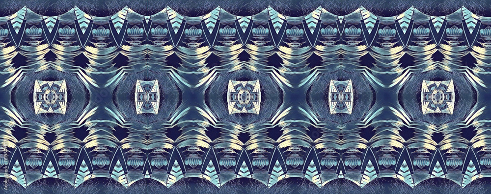 Poster creative unique art-deco style pattern and repeating design in grey and blue colours
