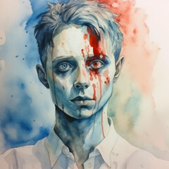 Historically Influenced Watercolor Zombie Portrait, AI