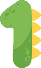 Colorful green and yellow dinosaur cartoon number one for kids.