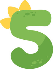 Colorful green and yellow dinosaur cartoon number five for kids.