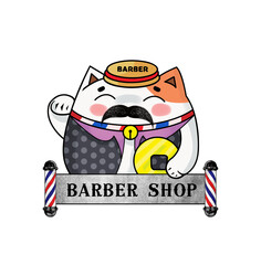 lucky cat cartoon graphics barber shop design.