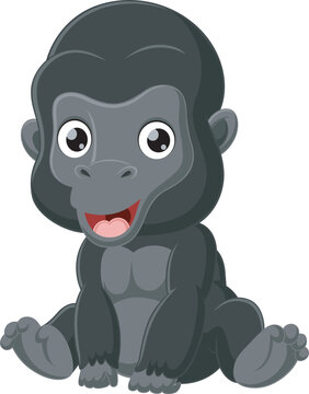 Cute baby gorilla cartoon sitting