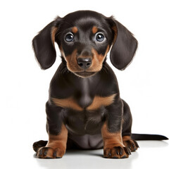 A full body shot of an inquisitive Dachshund puppy (Canis lupus familiaris)