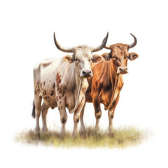 Two Zebus (Bos taurus indicus) in the pasture