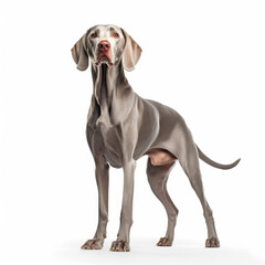 A full body shot of an elegant Weimaraner (Canis lupus familiaris)