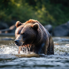 A Grizzly Bear (Ursus arctos horribilis) fishing in a river