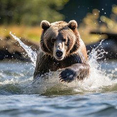 A Grizzly Bear (Ursus arctos horribilis) fishing in a river