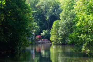 Loiret river in Olivet village. Centre-Val-de-Loire region