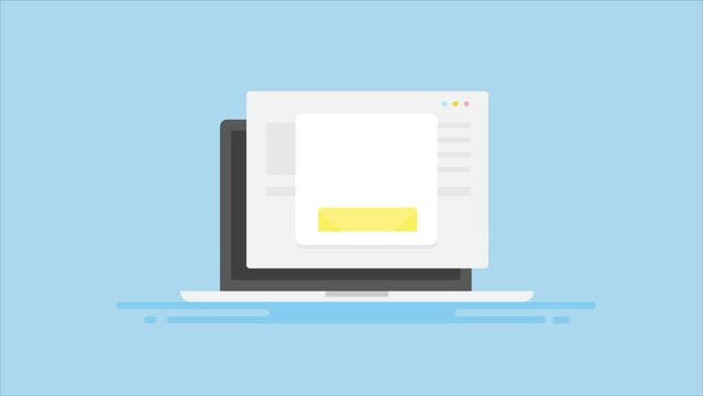 Online user pressing download button on website providing email address and contact information, pop up email, lead capture strategy for digital marketing video animation.