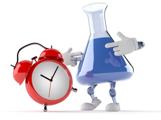 Chemistry flask character with alarm clock