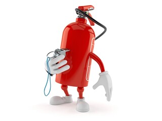 Fire extinguisher character holding whistle - 615681460