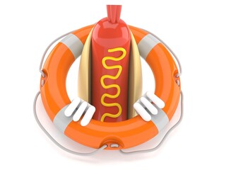 Hot dog character inside life buoy