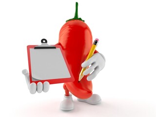 Hot chili pepper character holding clipboard and pencil