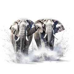 Two Elephants (Elephas maximus) splashing water