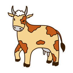 Cow insulated on white background. Vector illustration in cartoon flat design style. Farm