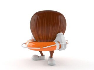 Hazelnut character holding life buoy