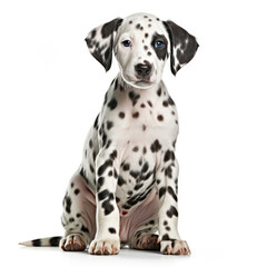 A full body shot of a delightful Dalmatian puppy (Canis lupus familiaris)