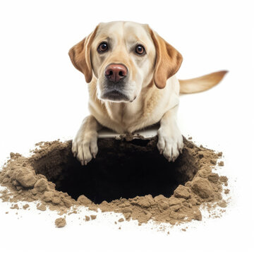A Labrador Retriever (Canis lupus familiaris) digging a hole