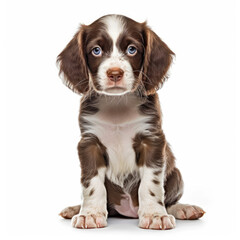 A full body shot of an endearing English Springer Spaniel puppy (Canis lupus familiaris)