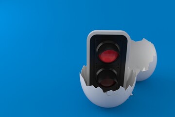 Red traffic light inside egg shell