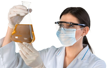 Young Doctor in a Mask Holding Test Tube - Isolated