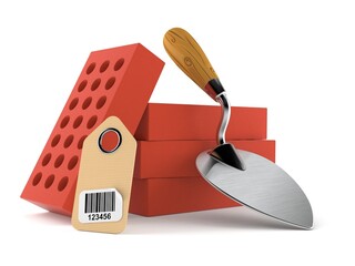 Trowel and bricks with barcode