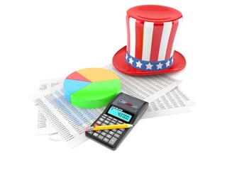 USA hat with documents and calculator