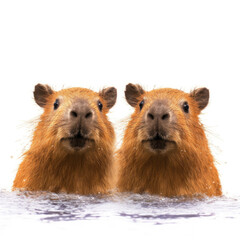 Two Capybaras (Hydrochoerus hydrochaeris) enjoying a bath