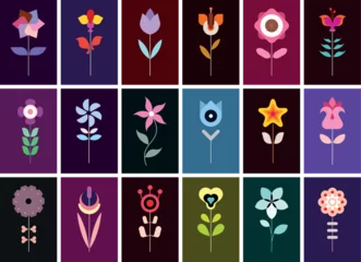 Fotobehang Set of flower vector icons. Collection of vector images, decorative seamless background. Each one of the design element created on a separate layer and can be used as a standalone image. ©  danjazzia