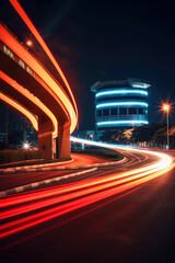 Long exposure dynamic speed light trails in an urban environment. Generative AI