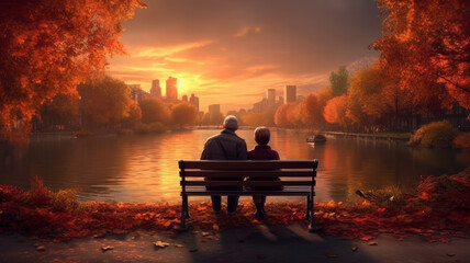 Fototapeta premium elderly couple by the river