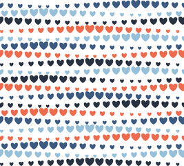 Abstract heart shapes seamless pattern. Blue color and orange element, different size composed, on white background. For male shirt cloth sportswear cover textile print decoration