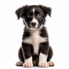 A full body shot of a curious Border Collie puppy (Canis lupus familiaris)
