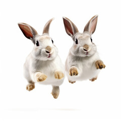 Two Rabbits (Oryctolagus cuniculus) hopping around