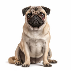 Obraz premium A Pug (Canis lupus familiaris) sitting in a funny pose