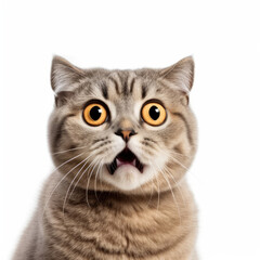Scottish Fold cat (Felis catus) with wide eyes, surprised expression
